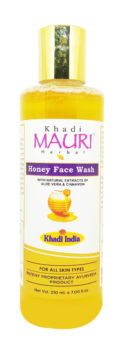 Khadi Mauri Herbal Honey Face Wash - Infused with Antioxidants for Glowing Skin - Enriched with Aloe Vera & Cinnamon - 210 ML