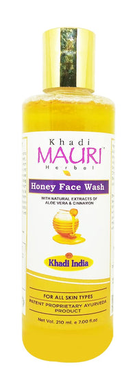 Khadi Mauri Herbal Honey Face Wash - Infused with Antioxidants for Glowing Skin - Enriched with Aloe Vera & Cinnamon - 210 ML