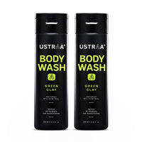 Ustraa Body Wash-Green Clay - 2 x 250 ml - Intense Oil Control - Removes Excess Oil, No post-shower Dryness, Intense Foaming without Sulphates (Set of 2)