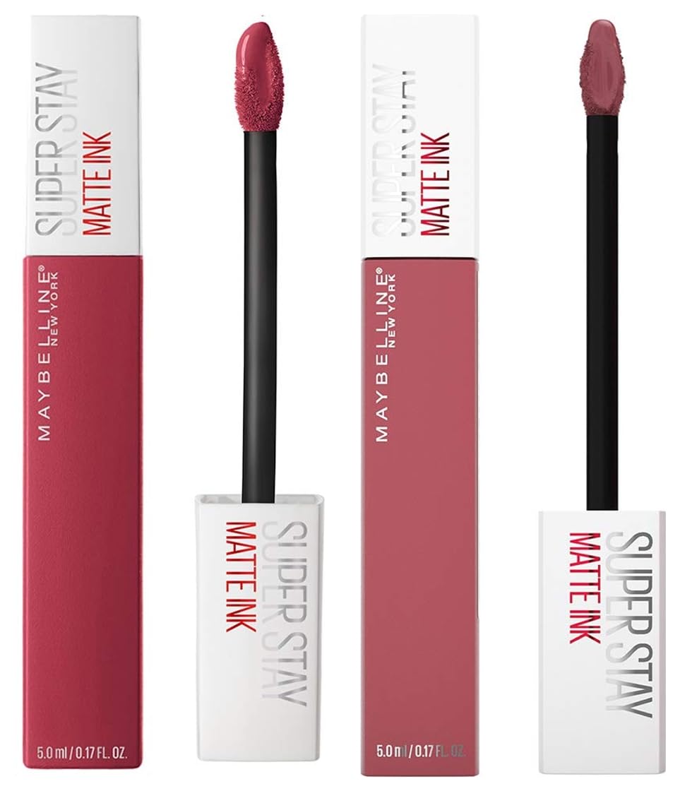 Maybelline New York Super Stay Matte Ink Liquid Lipstick, Ringleader, 5g and Maybelline New York Super Stay Matte Ink Liquid Lipstick, 80 Ruler, 5ml