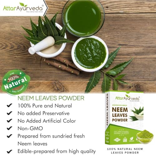 Attar Ayurveda Neem powder for Face, Skin and Hair (200 grams) | 100% Natural, No Preservative | Ideal for Face Pack, Hair Pack and Eating