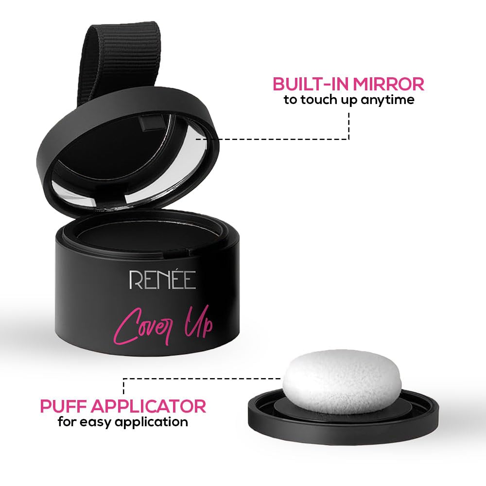 RENEE Cover-Up Hair Powder- Black, Helps Cover Grey Roots & Bald Spots Instantly, Highly Pigmented, Fuller and Denser, Long-Lasting & Matte Finish, Fine Powder for Flawless Application, 4gm