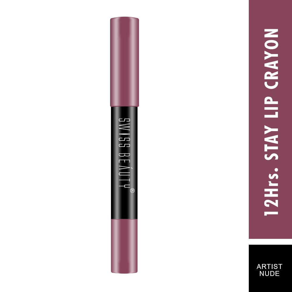 Swiss Beauty 12 Hrs. Stay Matte Lip Crayon, Artist Nude, 3g - Long Lasting, Waterproof, Super Stay, Matte Finish Lip Crayon, Long Wear, Crayon Lipstick
