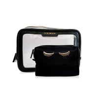 Colorbar LIPS & LASHES BOX POUCH(SET OF TWO) - BLACK II 1 Large Main Compartment + Small Black Pouch II Metallic Embellishments and Zipper II PVC + Polyester material