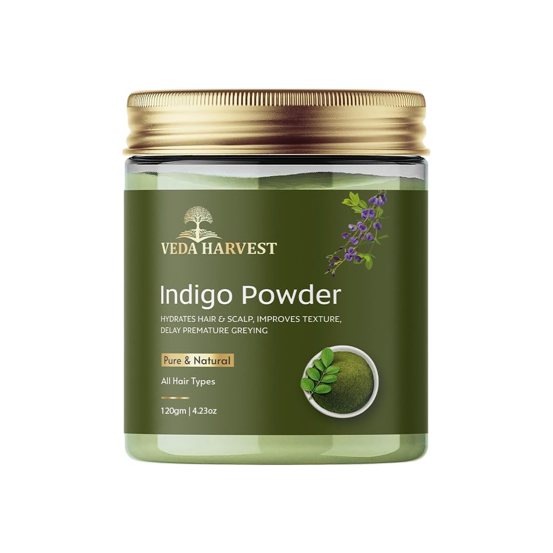 VEDAHARVEST Indigo Powder 120gm Natural Hair Dye | Chemical-Free & Plant-Based Black Hair Color