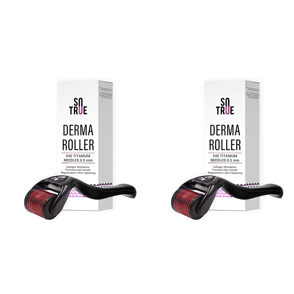 Sotrue Derma Roller For Hair Growth 0.5 mm with 540 Titanium Needles | Repairs Damaged Hair, Activates Hair Follicles | For Hair Fall & Hair Thickening | Easy to Use (Pack of 2)