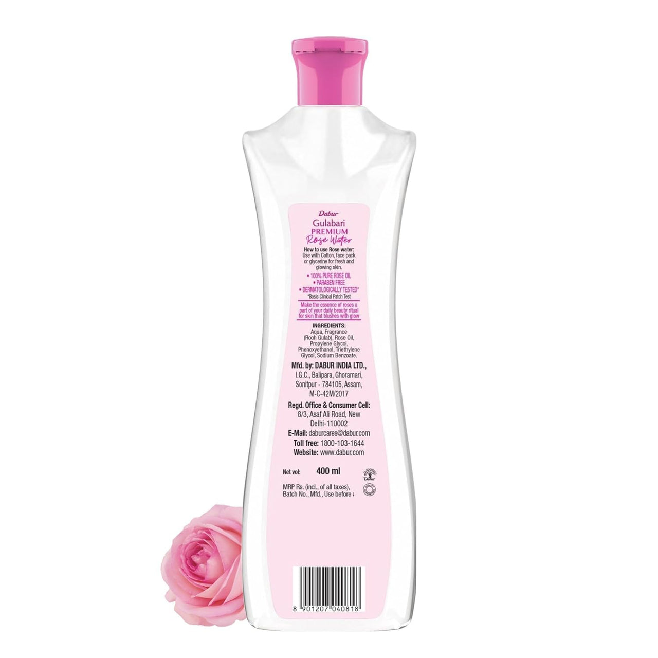 Dabur Gulabari Premium Rose Water/Face Toner - 400ml | No Paraben | Alcohol Free | Cleanses, Hydrates & Moisturises Skin | Balances & Restores Skin's  pH Levels | For All Skin Types