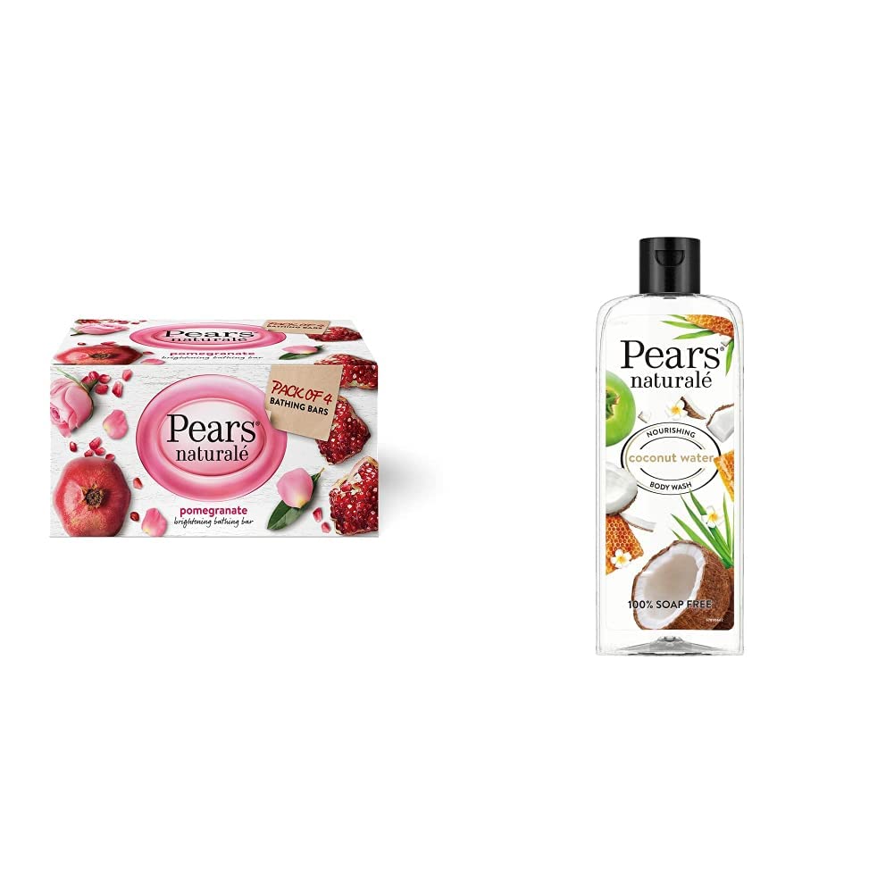 Pears Naturalé Pomegranate Brightening Bathing Soap Bar, 125 g (Pack of 3) & Pears Naturale Nourishing Coconut Water Bodywash, 250 ml