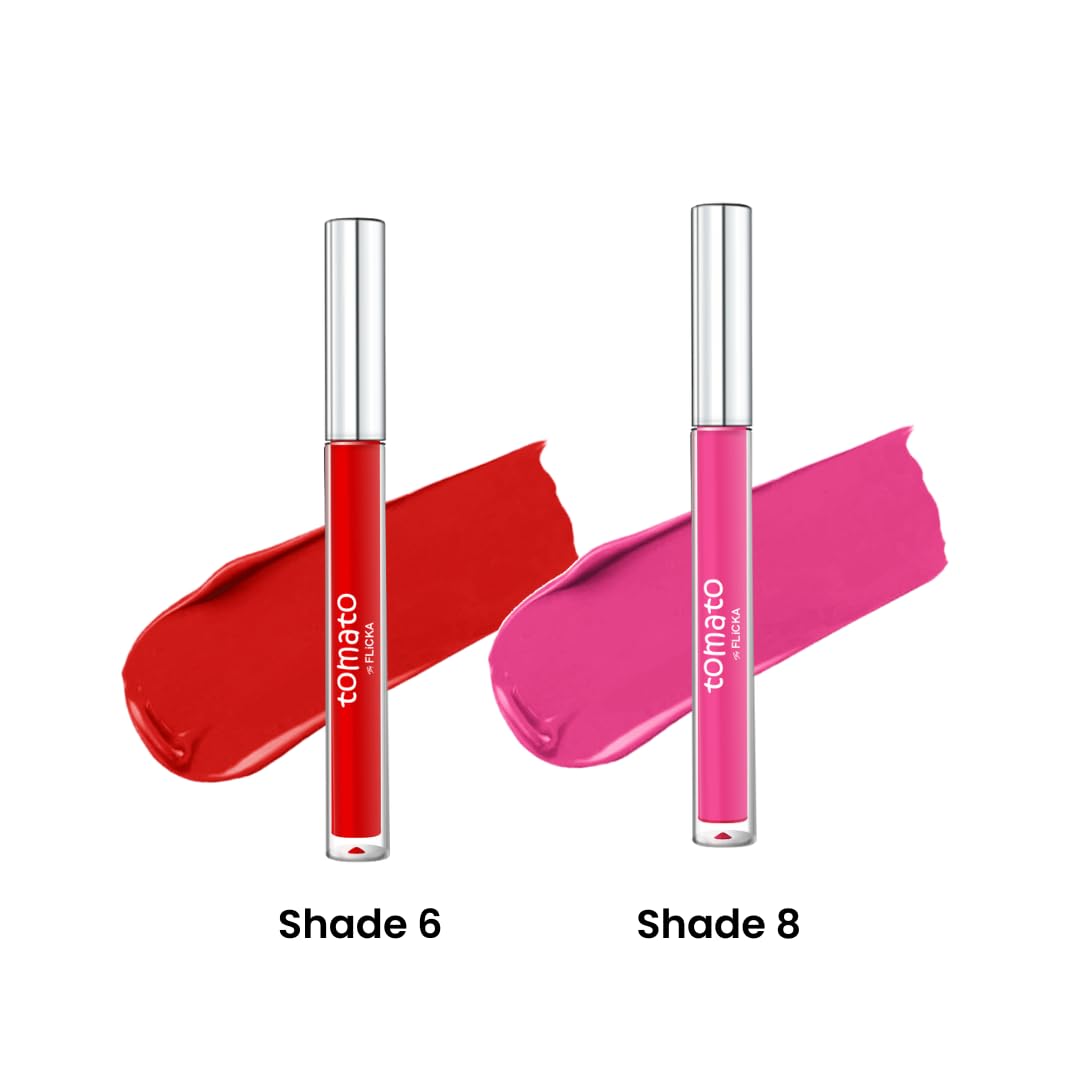 FLiCKA Tomato Liquid Matte Lipstick Transfer Proof, Smudge Proof, Non-Sticky, Creamy Lightweight Shade 6 & Shade 8 Combo
