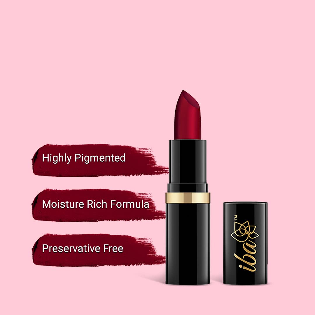 Iba Pure Lips Moisture Rich Lipstick for Women- A65 Ruby Touch, 4g | High Glossy, Creamy Finish & Smooth Texture| Hydrated Lips | Enriched with Vitamin E, Coconut Oil & Shea Butter | Intense Colour & Highly Pigmented | Lip Makeup