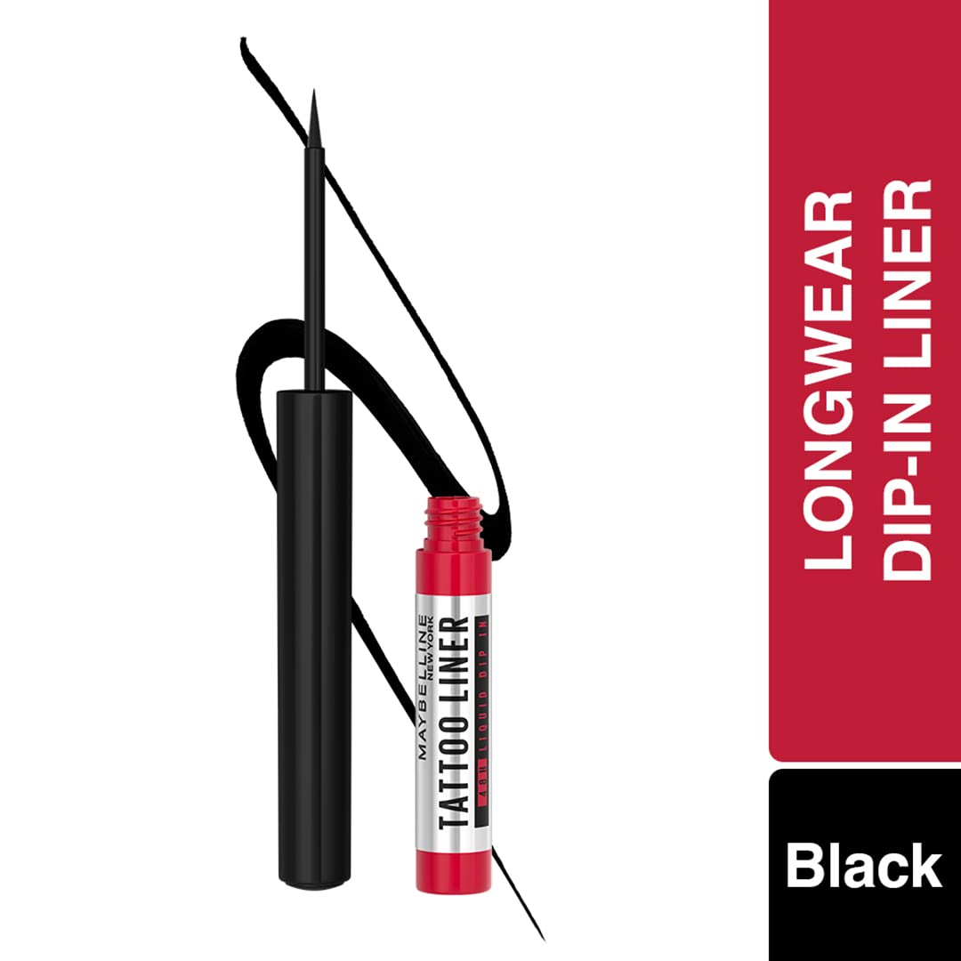Maybelline New York 48-Hour Dip In Tattoo Eye Liner - Black, Smudge-proof and Heat Resistance, Waterproof Eyeliner. Maybelline 2x Hyper-condensed Carbon Black Eyeliner | 2.1 ml