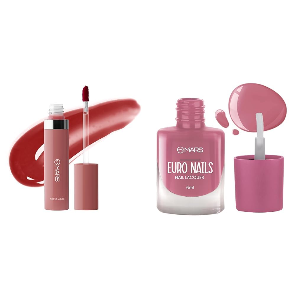 MARS Drip Lip Mist for Women (4.5 ml) (05-Cranberry Drip) EURO Glossy Nail Lacquer (6.0 ml) (Shade-14)
