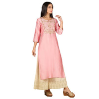 Kashish Women's  Viscose Embroidered Round Neck Straight Fit Kurta