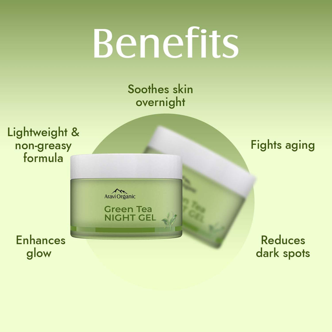 Aravi Organic Green Tea Night Gel Moisturizer - For Overnight Hydration - For Anti-Aging Oil Free Gel Moisturizer -For Men & Women - 50 gm