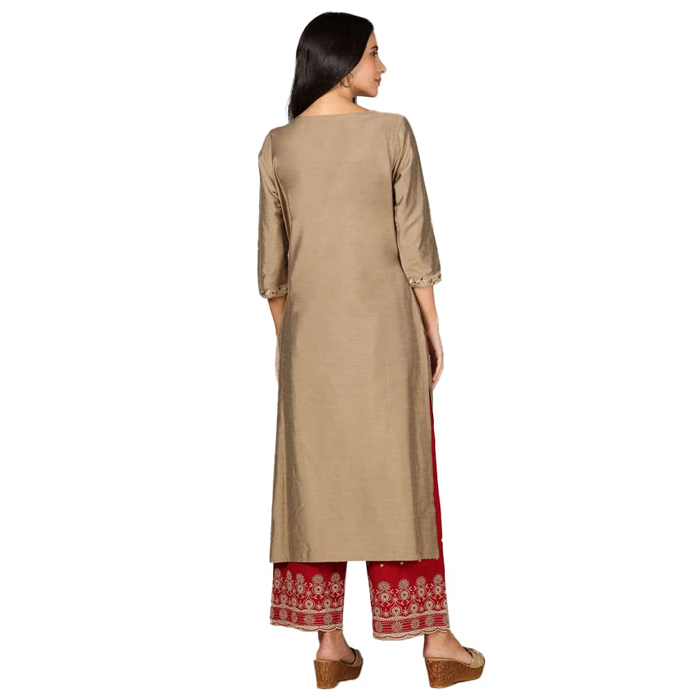Kashish Women's  Viscose Embroidered Round Neck Straight Fit Kurta