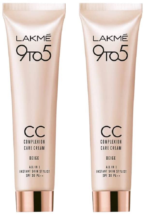 LAKMÉ 9 To 5 CC Cream, 01 - Beige, Light Face Makeup With Natural Coverage, SPF 30 - Tinted Moisturizer To Brighten Skin, Conceal Dark Spots, 30g (Pack of 2)