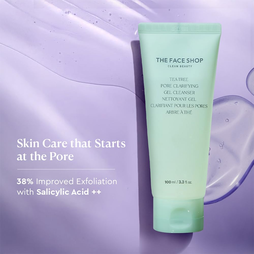 The Face Shop Tea Tree Pore Clarifying Gel Cleanser with Salicylic Acid++ | Mild Foaming Face Wash With AHA, PHA & Hyaluronic Acid for Acne-Prone Skin | 100ml