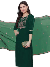 SIRIL Women's  Velvet Embroidery Straight Kurta Set with Dupatta