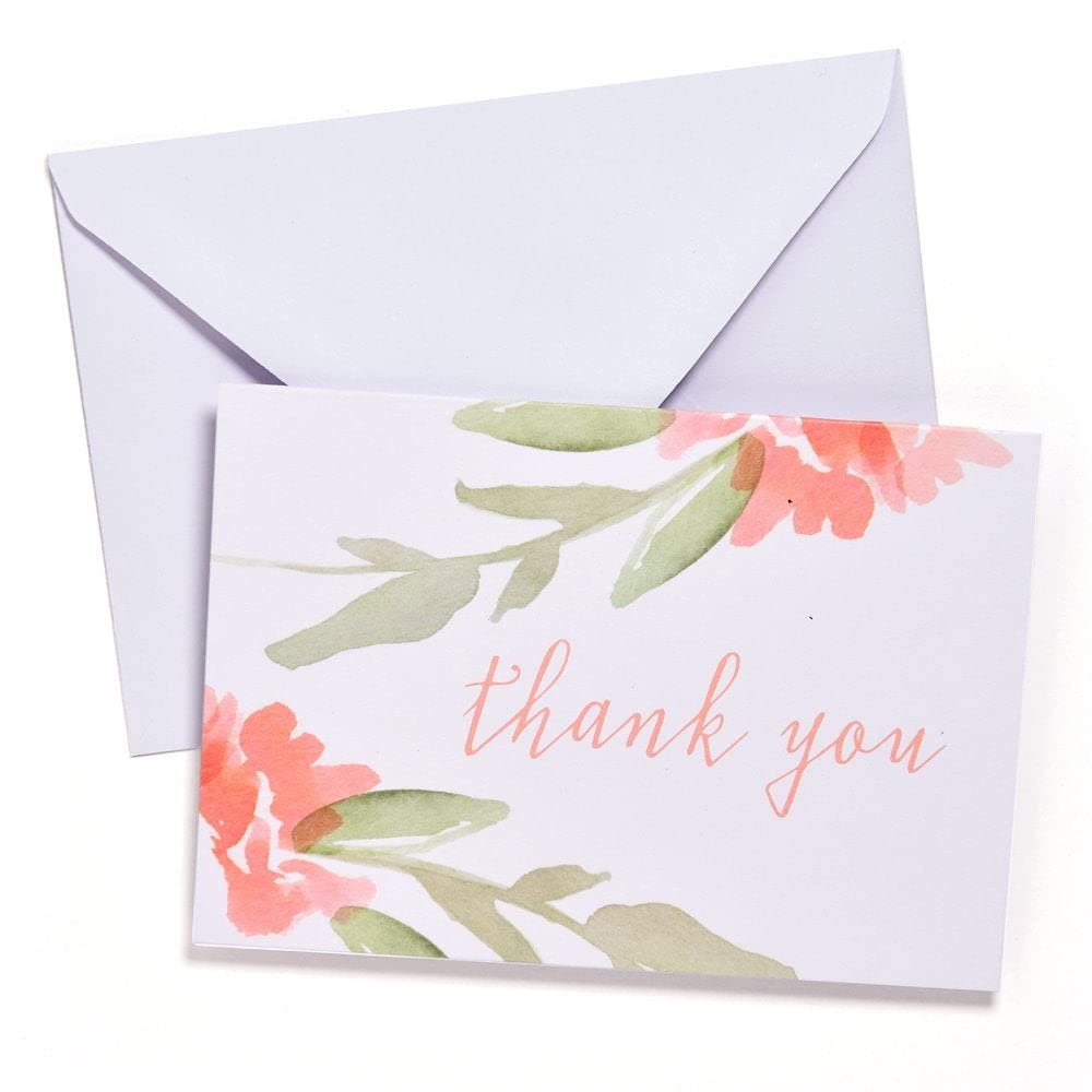 Gartner Studios Peach Floral Watercolor Thank You Cards, Wedding Supplies, 5 x 3.5, with 50 Blank Cards, 50 Envelopes