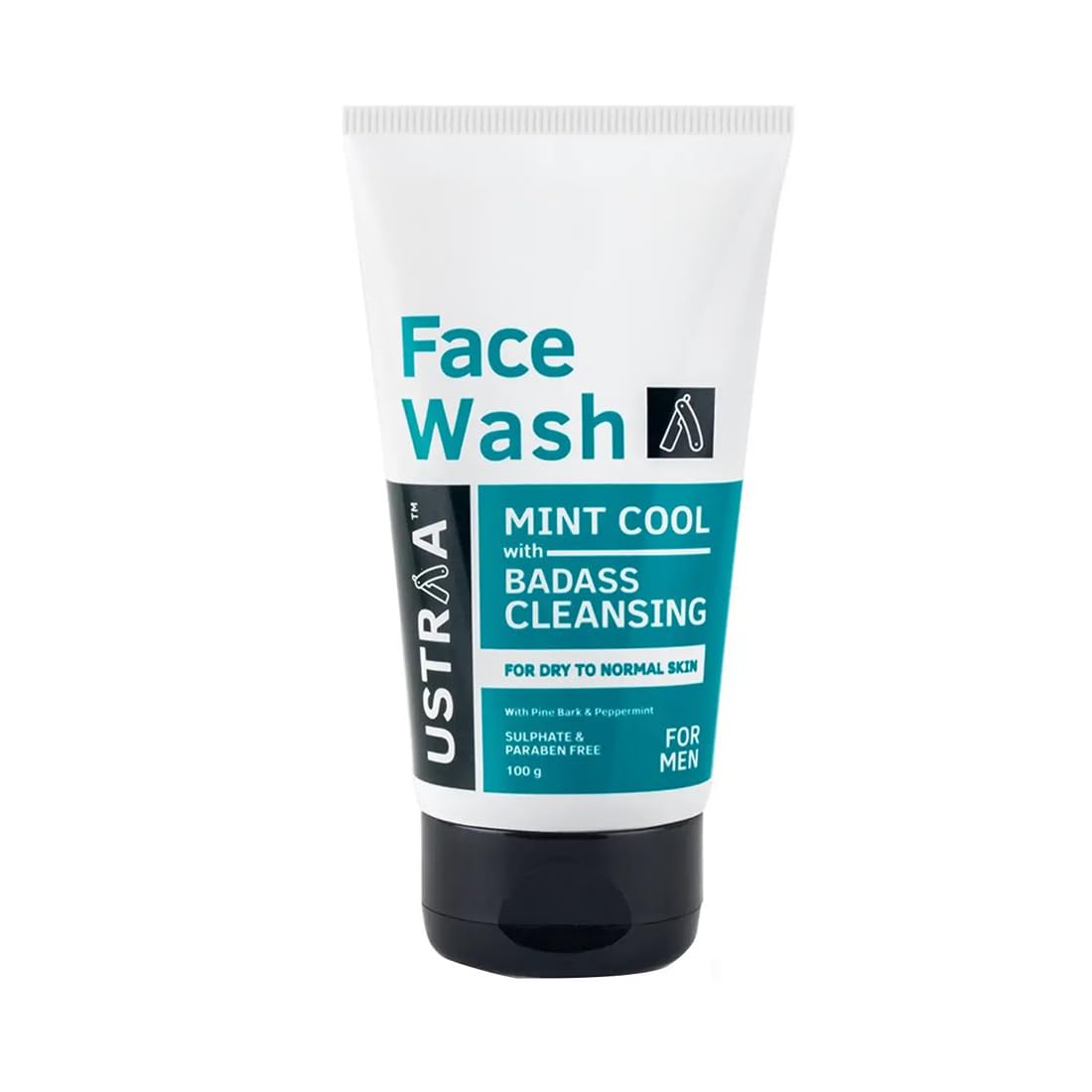 Ustraa Face Wash - Mint Cool - Dry Skin - 100g | Reduces Moisture Loss | Removes Dirt & Face Wash Acne Control - With Neem & Charcoal - 100g - Oil control, Prevents Acne
