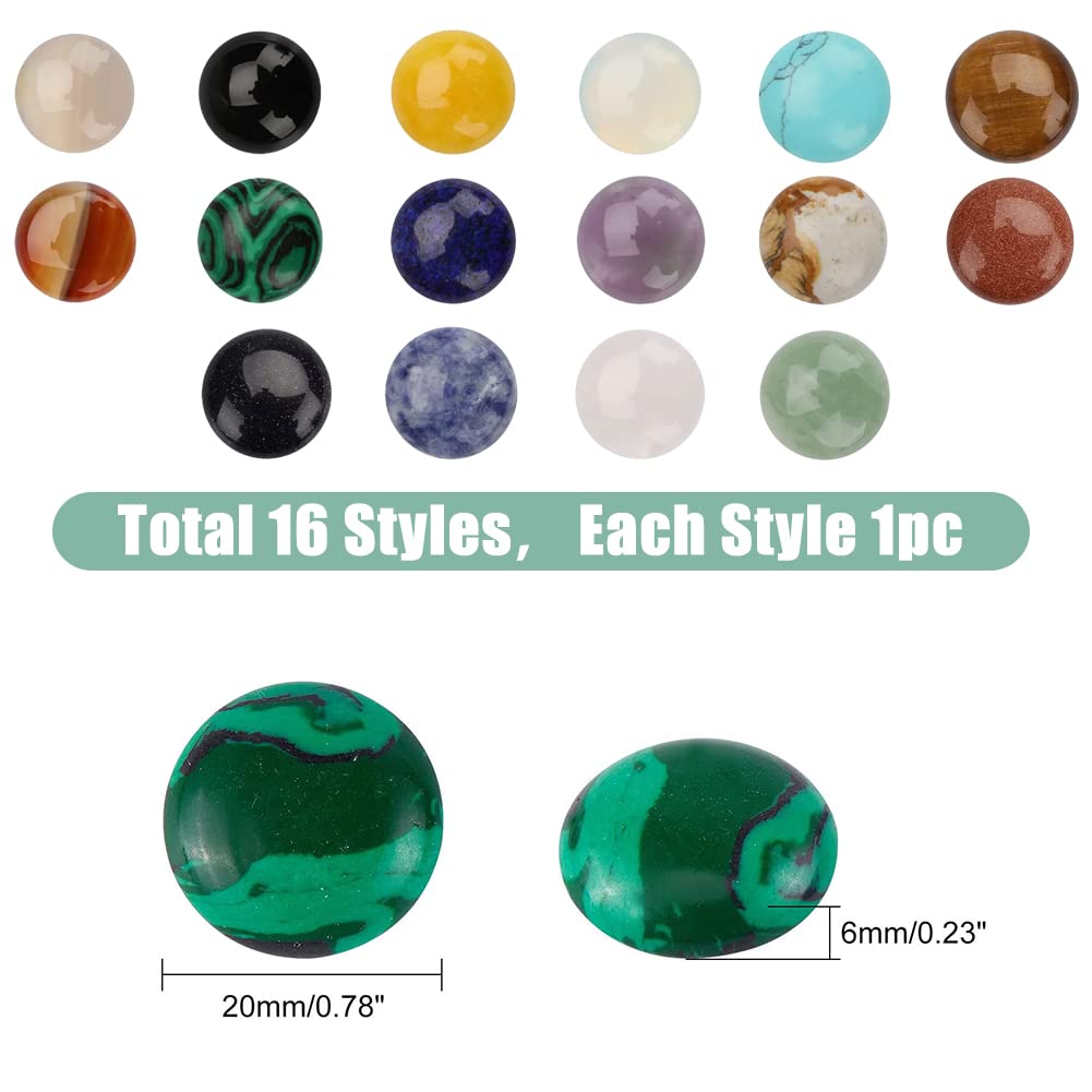 SUPERFINDINGS 16PCS Half Round Gemstones Cabochon 20mm Flat Back Gemstone Cabochons 16 Color Healing Quartz Chakra Crystal Stone for Bracelet Necklace Jewelry Making 16 Colors