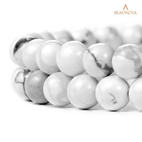 BEADNOVA Natural White Howlite Beads Natural Crystal Beads Stone Gemstone Round Loose Energy Healing Beads with Free Crystal Stretch Cord for Jewelry Making (8mm, 45-48pcs) 8mm 09) White Howlite Round Beads
