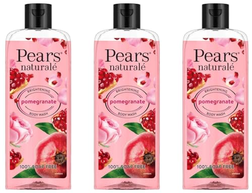 Pears Naturale Brightening Pomegranate Body Wash 250 ml, 100% Natural Ingredients, Liquid Shower Gel with Rose Extract for Glowing Skin - Paraben Free (Pack of 3)