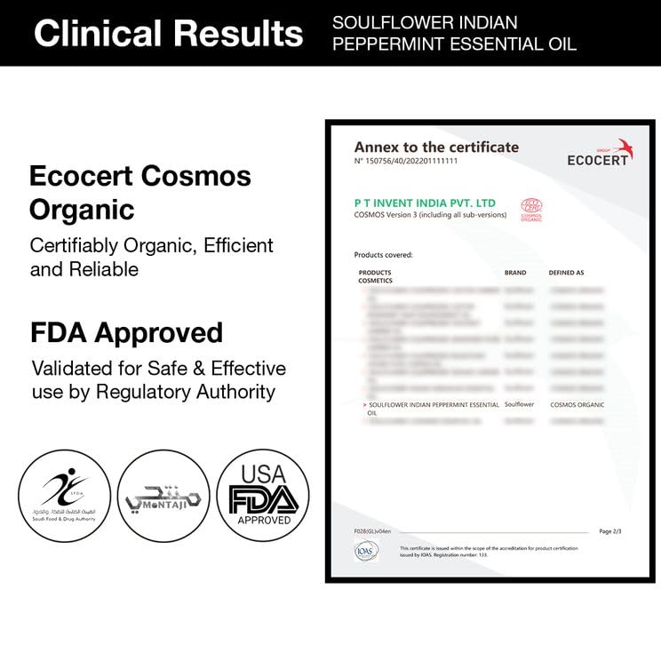 Soulflower Peppermint Essential Oil for Skin & Hair Growth, Hair Fall Control, Scalp |100% Pure & Natural Therapeutic Grade, Undiluted, Ecocert Cosmos Organic Certified, Mentha Piperita |10ml