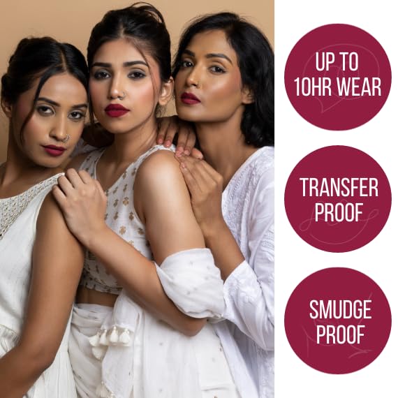 MyHues Lip Comfort Matte Liquid Lipstick Burgundy Red (Fuljhadi) - 5ml, Non-Drying Matte Finish | Transferproof Lipstick