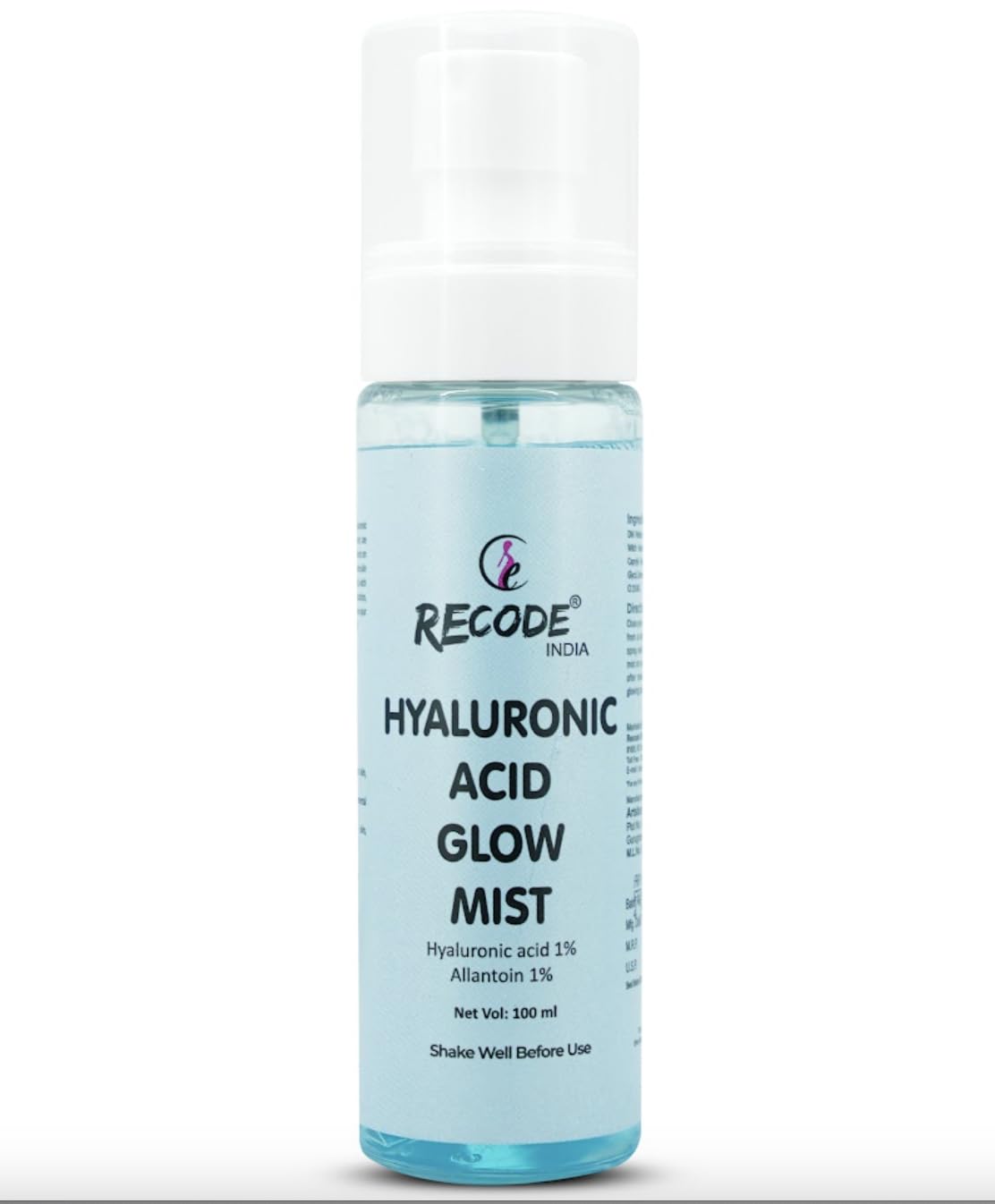 Recode Hyaluronic Acid Glow Mist 100ml | Intense Moisturization | Luminious Glow | Goodness Extracts of Papaya, Witch Hazel, Cucumber & Aloe Vera