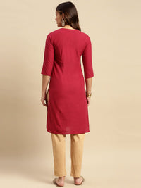 rangita Women 100% Cotton Yoke Zari Embroidered Knee Length Straight Kurti