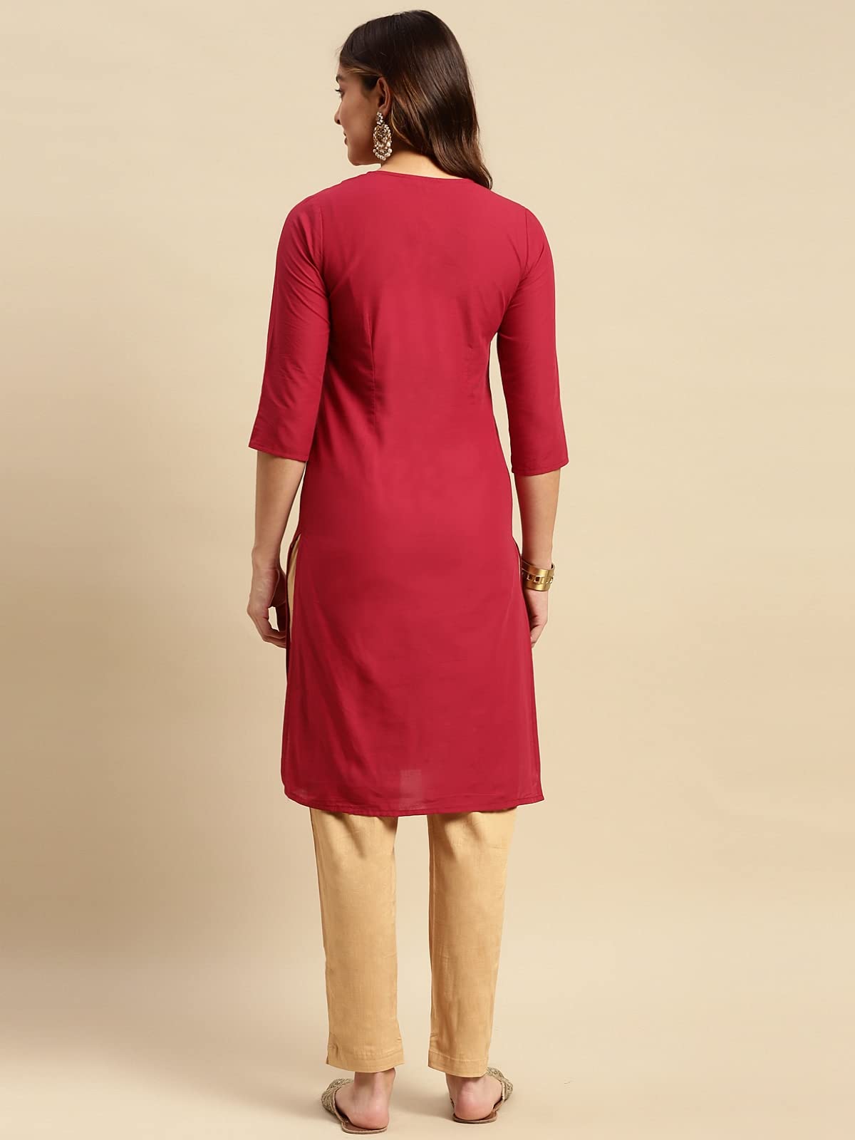 rangita Women 100% Cotton Yoke Zari Embroidered Knee Length Straight Kurti