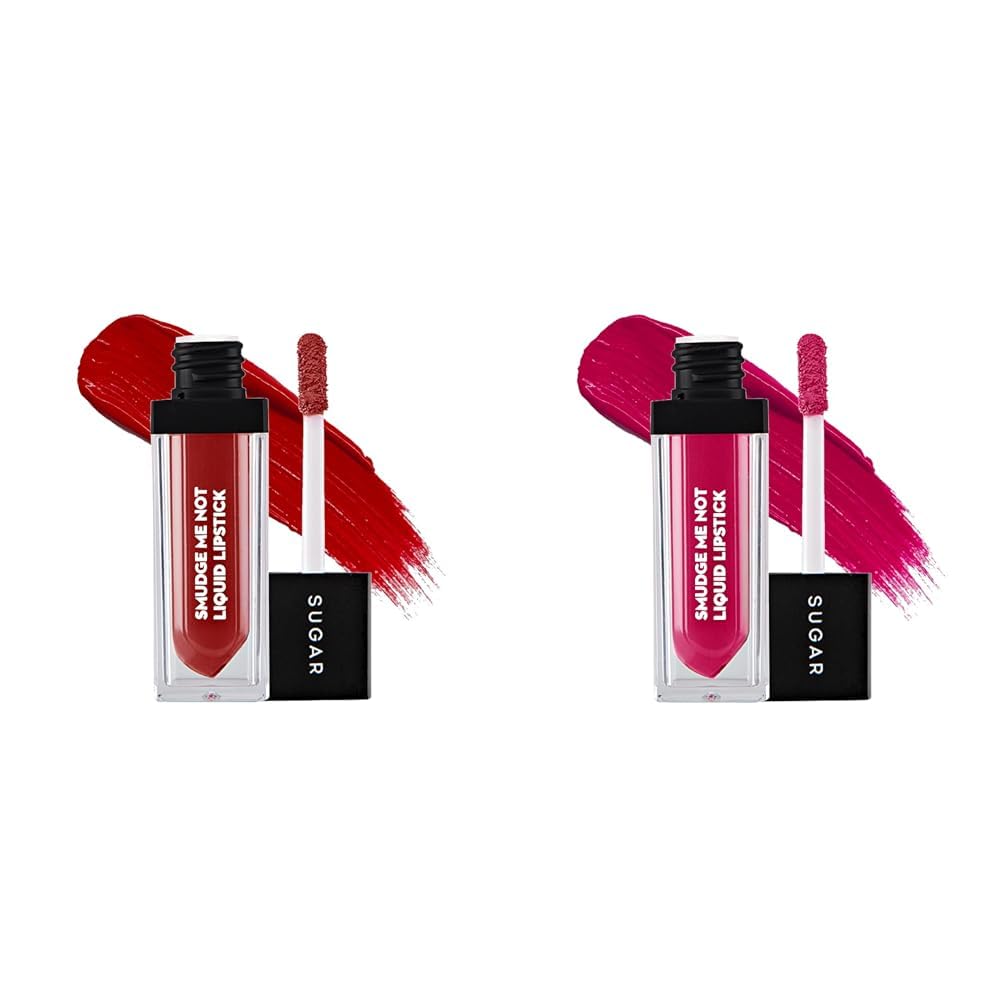 SUGAR Cosmetics Liquid Lipstick - 52 Modern Auburn (Flamenco Red) & 43 Hot Shot (Hot Pink) - 4.5 ml - Ultra Matte