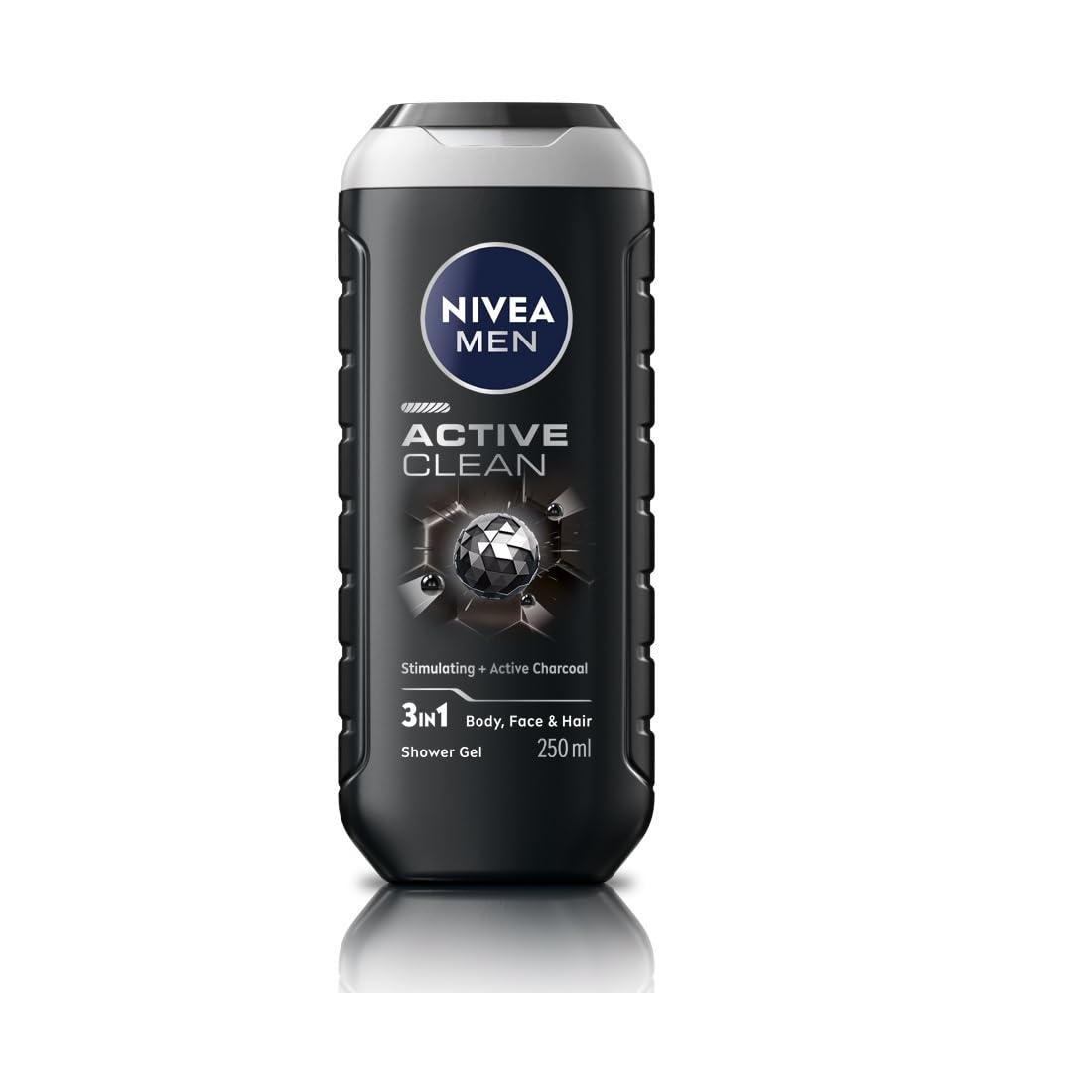 NIVEA Men Body Wash, Active Clean with Active Charcoal, Shower Gel for Body, Face & Hair, 250 ml
