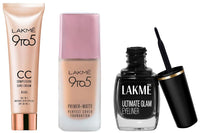 Lakmé 9 To 5 Primer + Matte Perfect Cover Liquid Foundation, CC Cream Mini 01 - Beige, 9 g & Insta Eye Liner 9ml, Black Semi Matte