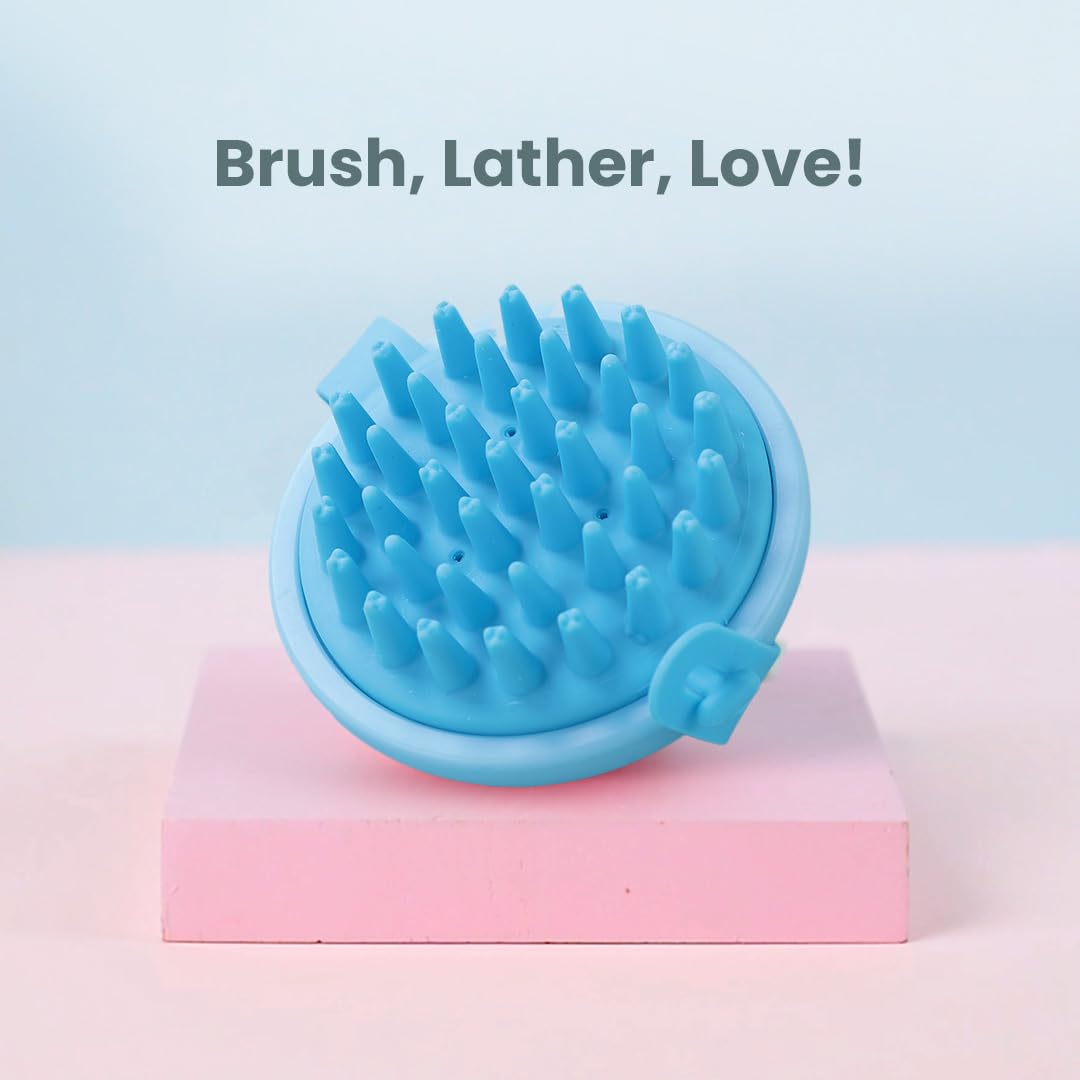 Rey Naturals Hair Scalp Massager | Shampoo & Hair Oil Brush for Men and Women | Hair Growth, Scalp Care and Relaxation | Oil Massager For Scalp | Soft Silicon Bristles for Gentle Massage | Blue