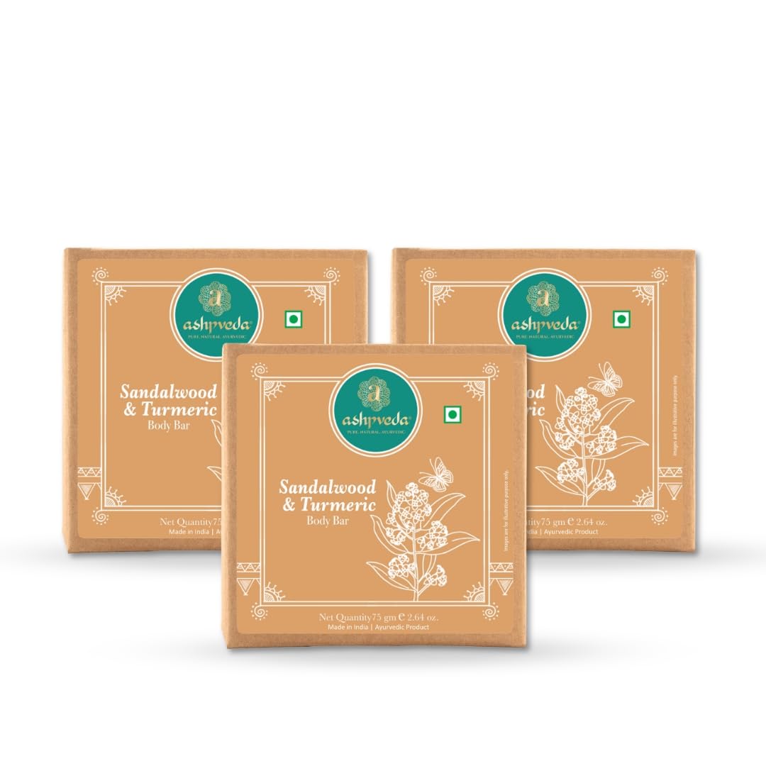 Ashpveda Sandalwood and Turmeric Soap for Bath | Ayurvedic Handmade Natural Scented Premium Bathing Soap for Glowing & Moisturizing Skin (75 gm) (Pack of 3)