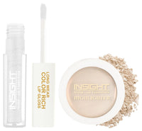 Insight Cosmetics Glitter Makeup Highlighter, 3.5 gm&INSIGHT Long Wear Color Rich Lip Gloss, Glossy Finish - LG41-01