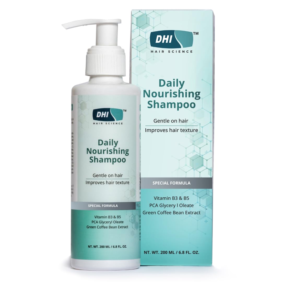 DHI Daily Nourishing Shampoo with Vitamin B3 & B5, PCA Glyceryl Oleate & Green Coffee Bean Extract | Improves Hair Texture, Protects | Dermatologically Tested | For All Hair Types | Paraben & Sulphate Free Shampoo for Men & Women | 200 ml