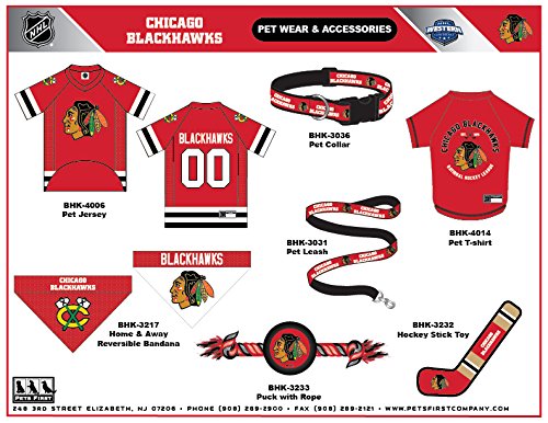 Pets First Dog Toy Tough Nylon with Inner Squeaker Licensed by NHL Chicago Blackhawks Hockey Stick Toy for Dogs & Cats. Play Hockey with Your Pet with This Licensed Dog Tough Toy