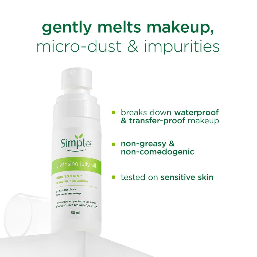 Simple Kind To Skin Cleansing Jelly Oil 50ml | Gently Melts Away Waterproof And Transfer-proof Makeup | With Squalane & Glycerin | For All Skin Types