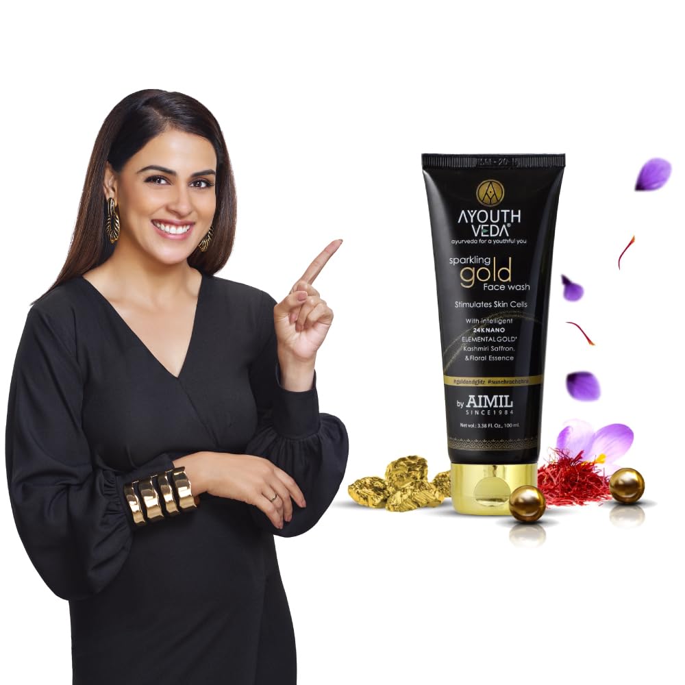 Ayouthveda Sparkling 30 ml Gold Face Wash With 24k Gold & Saffron | Face Wash for Glowing Skin Men and Women | Suitable for Normal & Dry Skin (Pack of 1, 30 Ml)