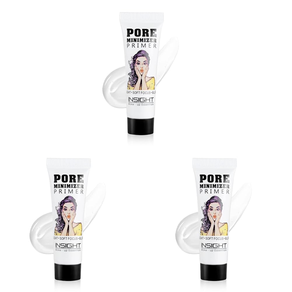 Insight Cosmetics Pore Mnimizer Primer |Primer For Face Makeup | Pores and Fine lines minimizer | Hydrating and moisturising | Infused with Aloe Vera | Silk Matte Finish (10 ml) (Pack of 3)