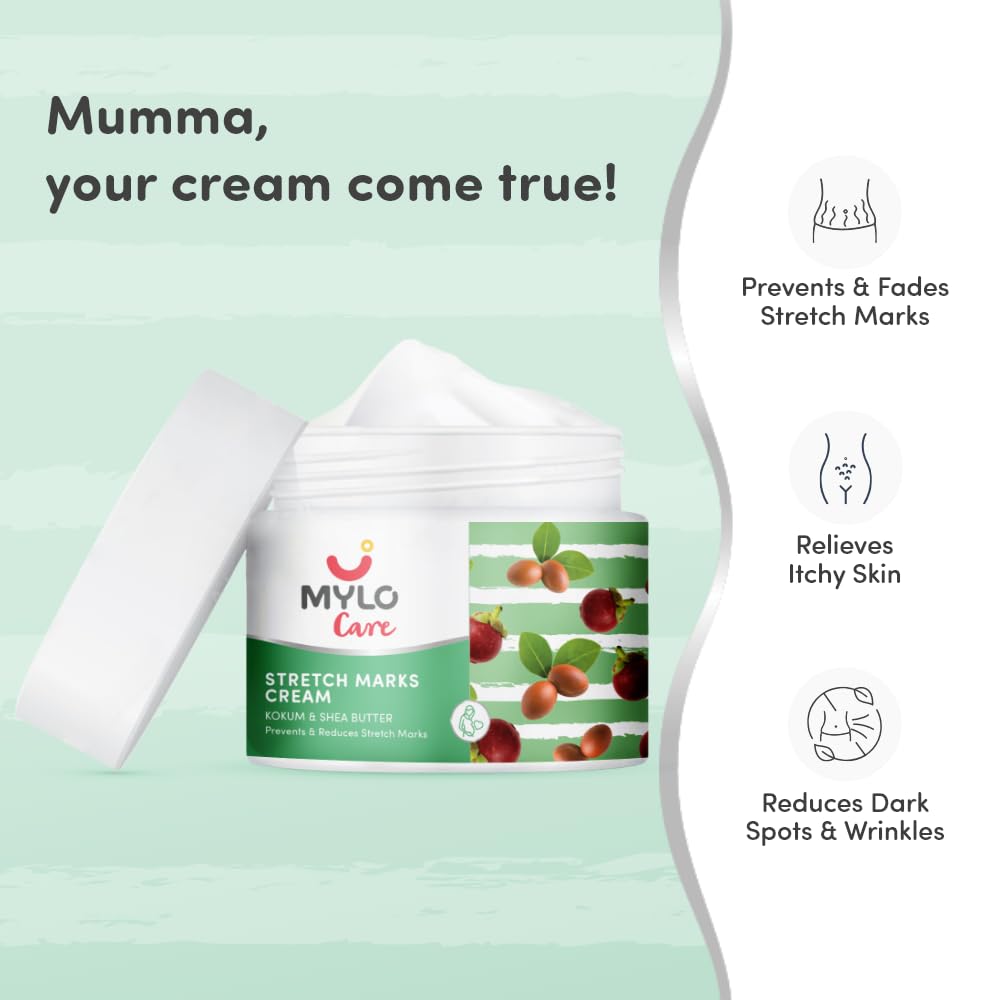 Mylo Care Stretch Marks Cream for Pregnancy with the Goodness of Shea Butter, Saffron, Kokum Butter and Aloe Vera, Australia Certified Toxin Free, No Mineral Oils - 100ml (Pack of 1)