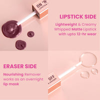 Typsy Beauty ON 'n' OFF Lipstick & Eraser | 12 Hr Stay Creamy Matte Formula (Pink) | Smudge & Transfer Proof | Nourishing Remover Oil & Leave-On Mask | Vegan | 8 shades | 2.5 ml x 2.5 ml