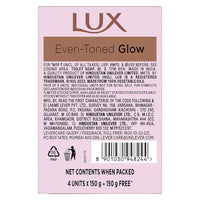 Lux Even-toned Glow Bathing Soap infused with Vitamin C & E |For Superior Glow|Buy 4 Get 1 Free|150g
