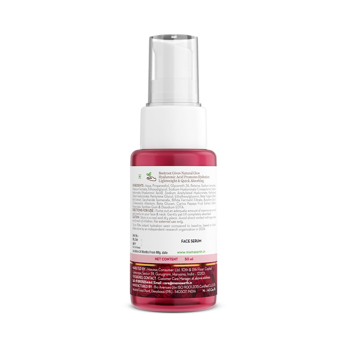 Mamaearth Beetroot Hydraful Essence Serum - 50 ml For Hydrated Pink Glow with Beetroot & 1% Hyaluronic Acid Complex Face Serum | Upto 92% Instant Hydration | For Daily Smooth