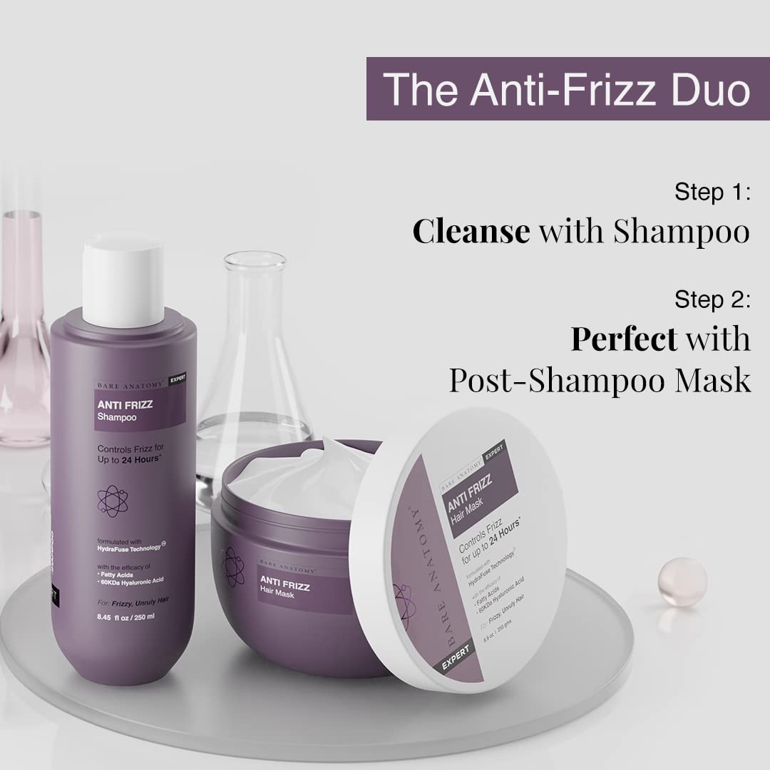 Bare Anatomy Anti Frizz Shampoo, Frizz Control Upto 24 Hours, Powered By Hyaluronic Acid & Fatty Acids, Dry & Frizzy Hair, Smooth, Shiny & Frizz Free Hair For Unisex, 250ml