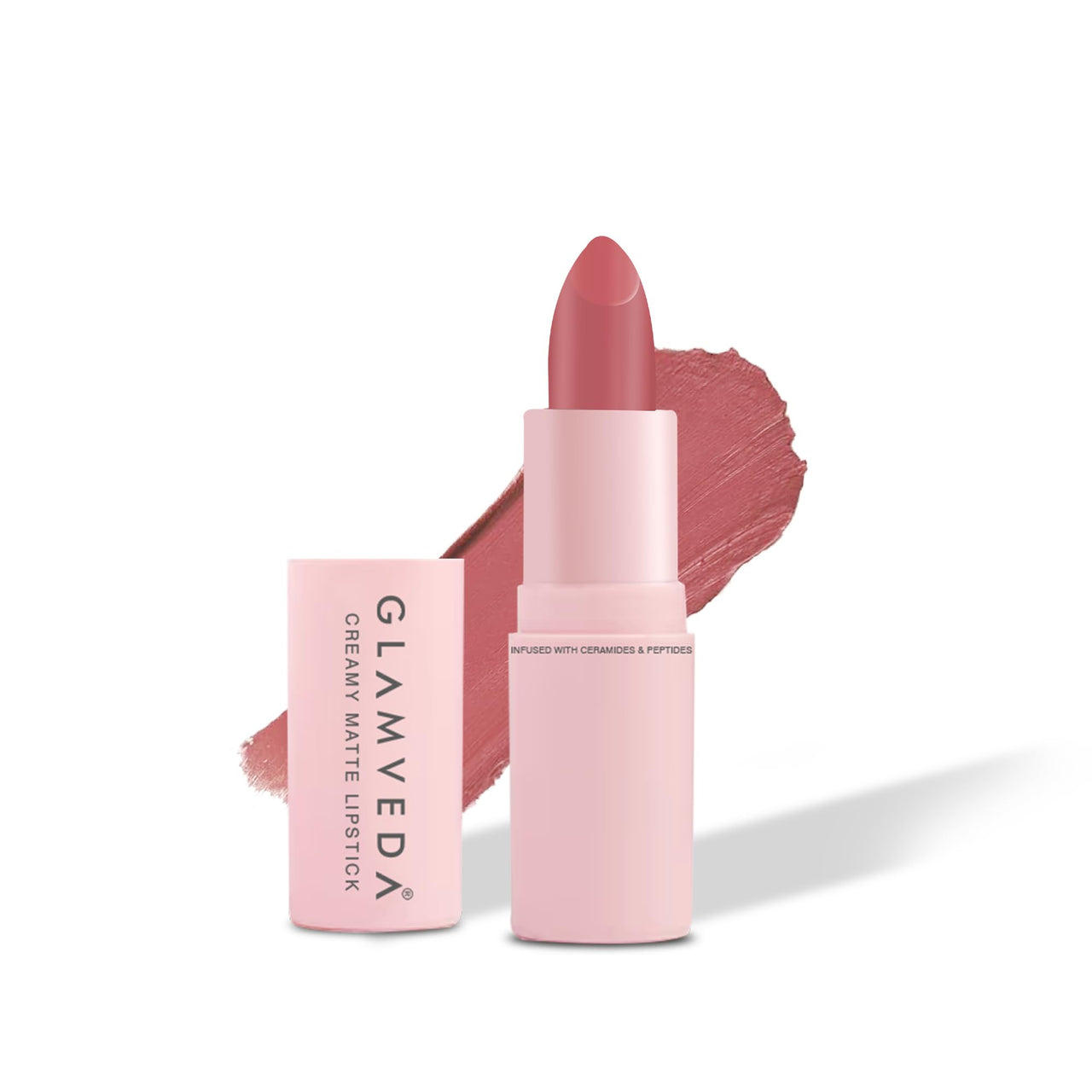 Glamveda Creamy Matte Long Lasting Lipstick with Ceramides & Peptides, Lightweight, 12 Hour Wear, Smudgeproof & Transferproof - Dream Pink 303