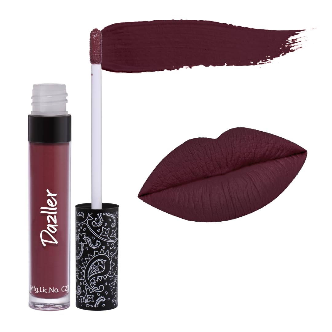 DAZLLER All Day Lipcolour|Moisturizing Kokum Butter|Non-Transfer & Smudge-Proof|8Hr Stay|Matte Liquid Lipstick for Women|Dlc027 Black Honey|6G